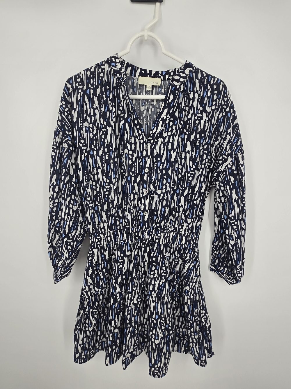 Pinch Teddie Mini Dress In Navy, White & Light Blue Printed Medium (6728)